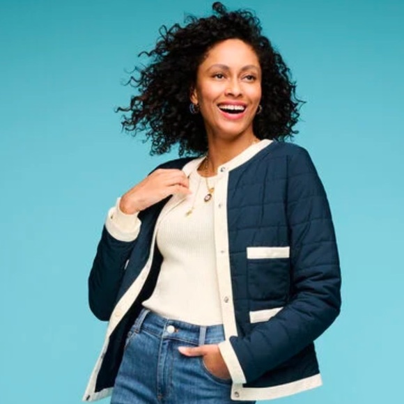 NWT Talbots Navy/Cream Light Puffer - Picture 4 of 10